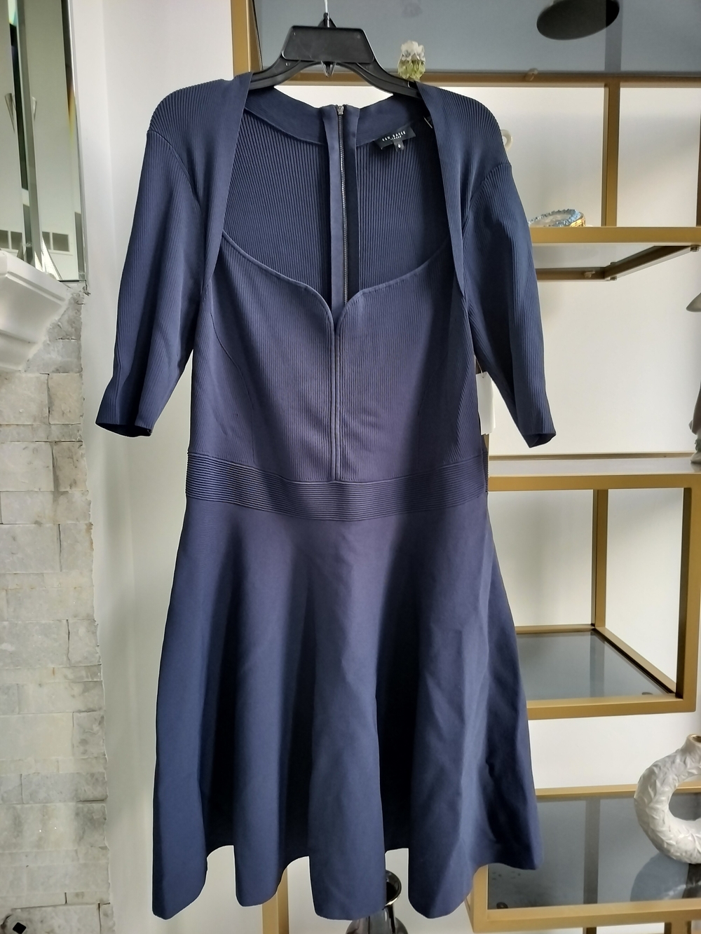 Ted Baker Navy Ribbed Fit & Flare Dress